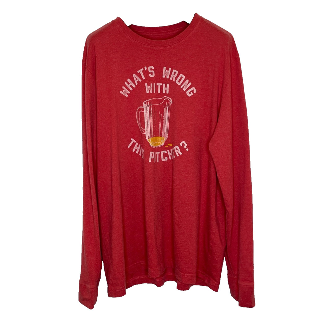 Men's Large Life is Good "What's Wrong With This Pitcher" Red Crusher T-Shirt